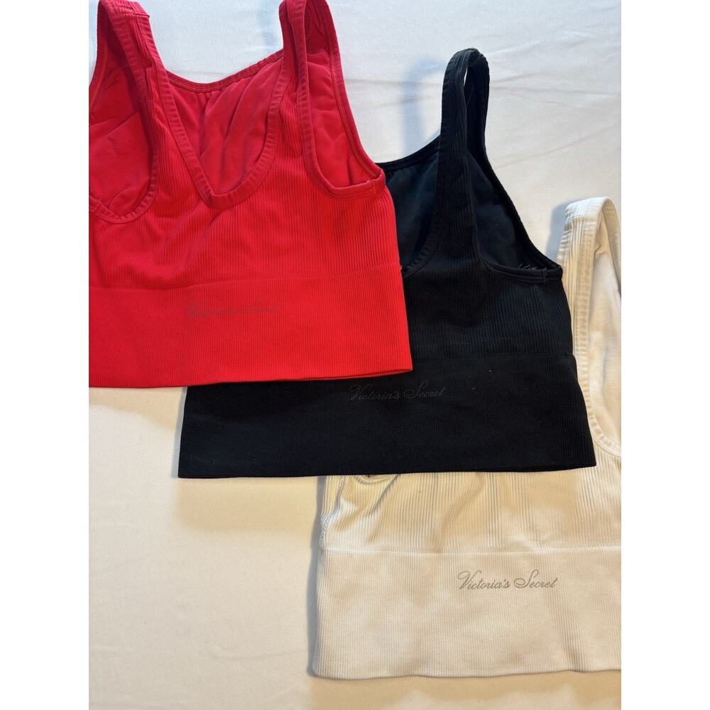 Victoria's Secret Ribbed Knit Wireless Stretch Bralette Set Red Black White S/P - Picture 5 of 12